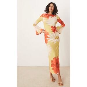 ASOS Angel Sleeve Midaxi Dress Bold Floral Retro Gardencore S